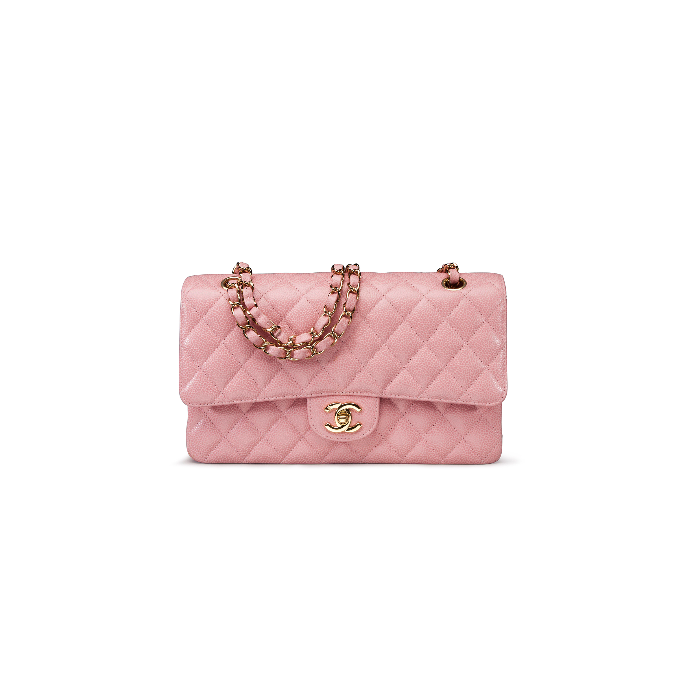 CHANEL PINK CAVAIR LEATHER MEDIUM DOUBLE FLAP BAG A37586 (25*15.5*6.5cm)